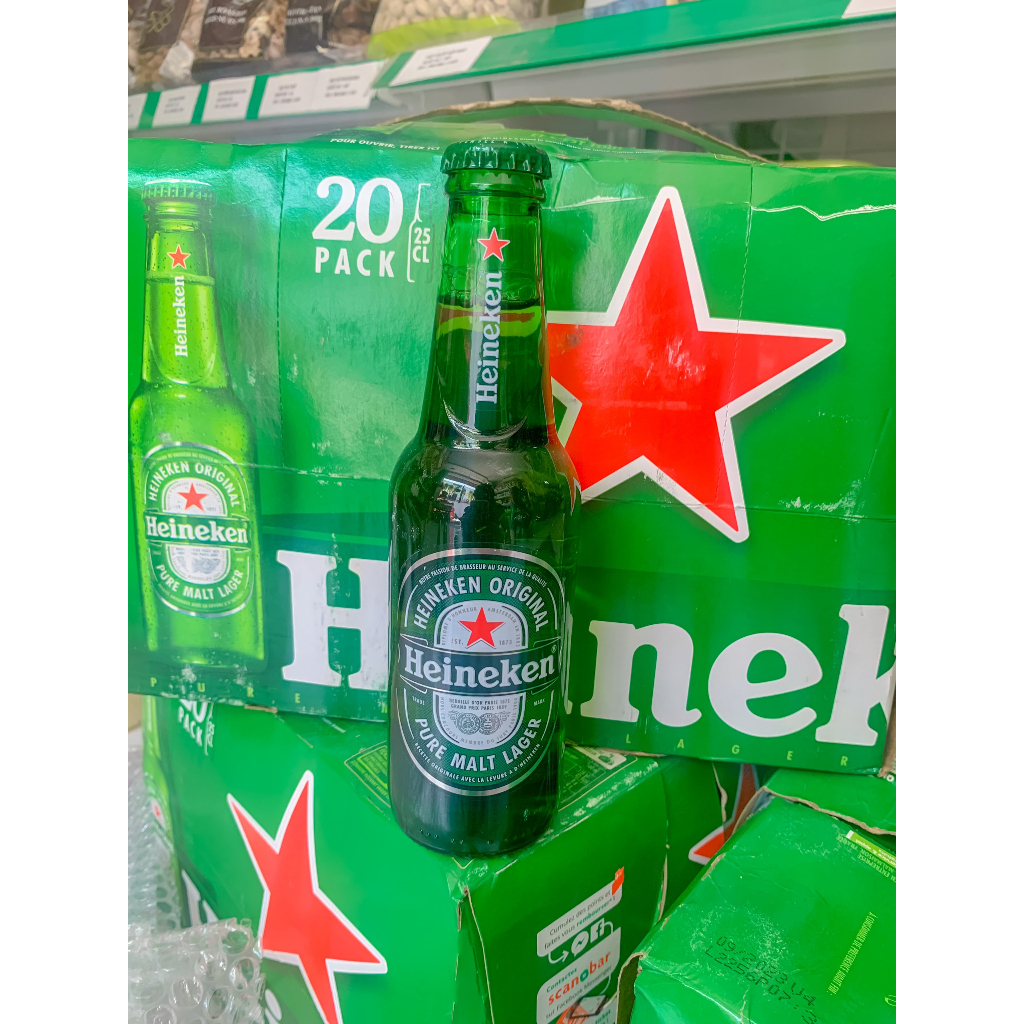 BIA HEINEKEN Pháp 250ml Chai Thủy Tinh THÙNG 20 chai Date 06/2024