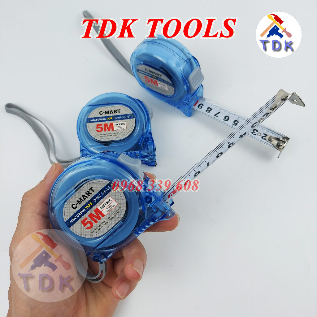 Thước cuộn thép 5 mét nhựa trong C-Mart D0007-519-QG, thước dây 5mx19mm