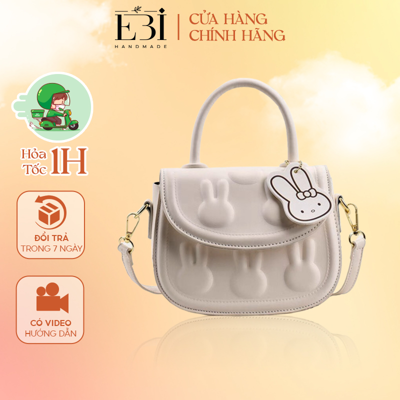 Túi tự đan EBI HANDMADE form yên ngựa hoạ tiết dập nổi hình thỏ CUTE làm tặng quà bạn gái ý nghĩa - ES91