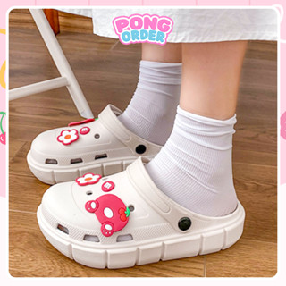 Dép crocs Gấu dâu, dép sục nữ Losto tặng 8jibits đế cao 4cm siêu êm sẵn