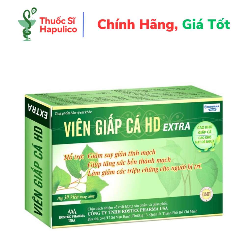  Viên Giấp Cá HDPHARMA thảo dược cao diếp cá giảm táo bón tiêu trĩ nhuận tràng - 30 viên  Viên Giấp Cá HD Extra  