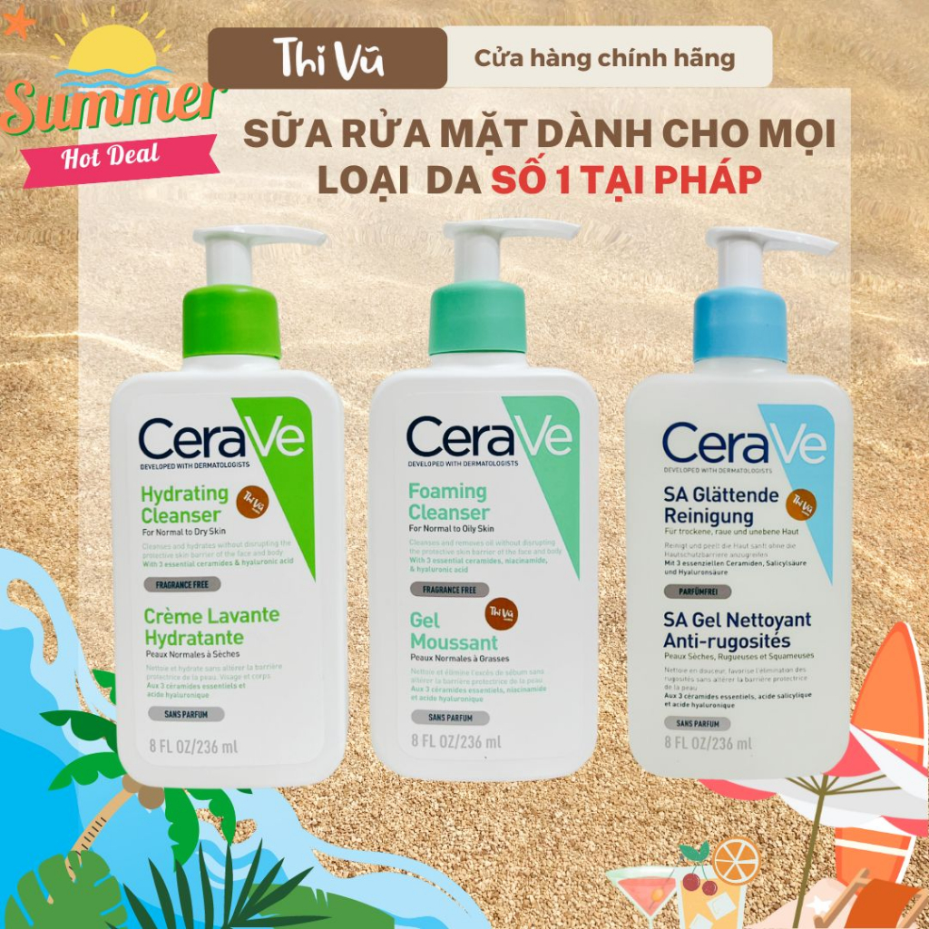 Sữa rửa mặt Cerave cho da dầu da khô ngừa mụn ẩn nhạy cảm dịu nhẹ - Thi Vũ