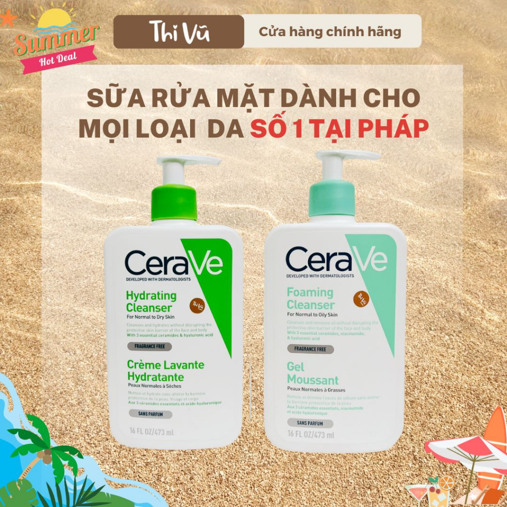 Sữa rửa mặt Cerave cho da dầu da khô ngừa mụn ẩn nhạy cảm dịu nhẹ - Thi Vũ