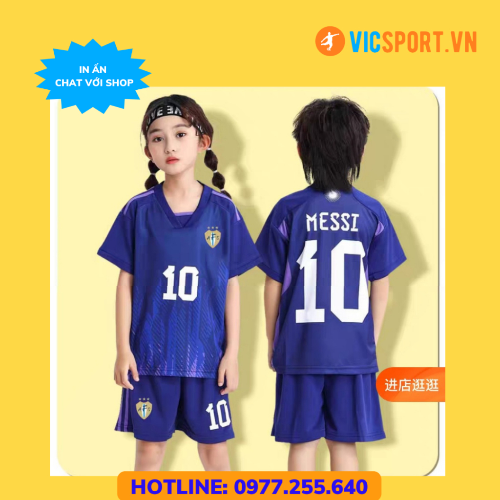Áo Bóng Đá Trẻ Em , Quần Áo Đá Banh Đội Tuyển ARGENTINA Vải Thun Lạnh Thoáng Mát Cho Bé - Vicsport