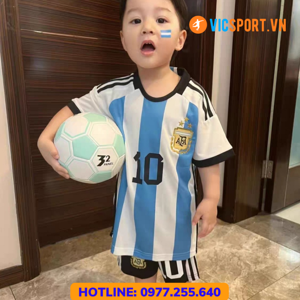 Áo Bóng Đá Trẻ Em , Quần Áo Đá Banh Đội Tuyển ARGENTINA Vải Thun Lạnh Thoáng Mát Cho Bé - Vicsport