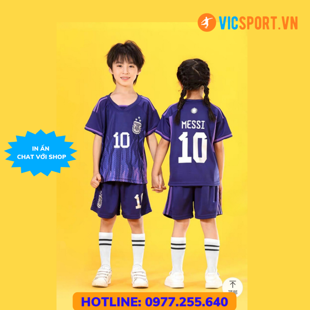 Áo Bóng Đá Trẻ Em , Quần Áo Đá Banh Đội Tuyển ARGENTINA Vải Thun Lạnh Thoáng Mát Cho Bé - Vicsport