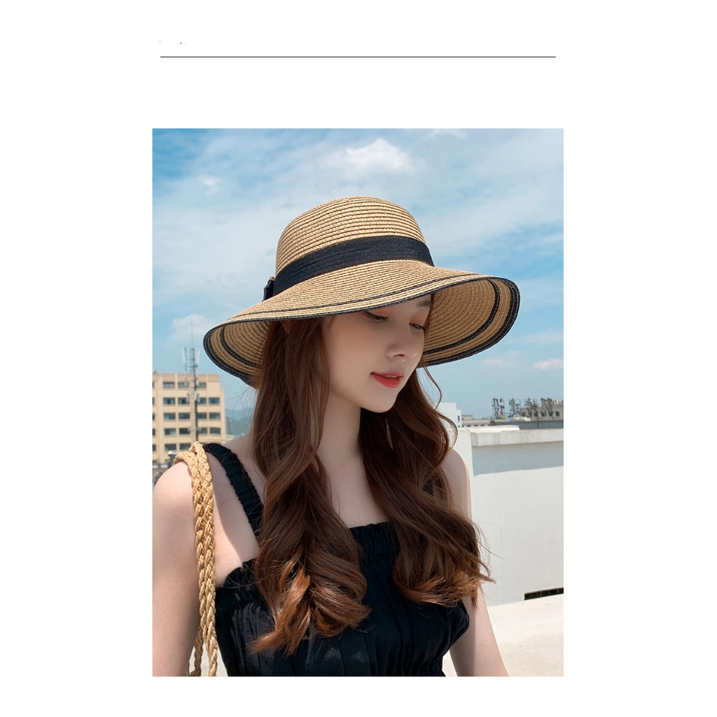 Nón Cói Vành Rộng Thắt Nơ Siêu Xinh, Nón Đi Biển Phong Cách Hàn Quốc