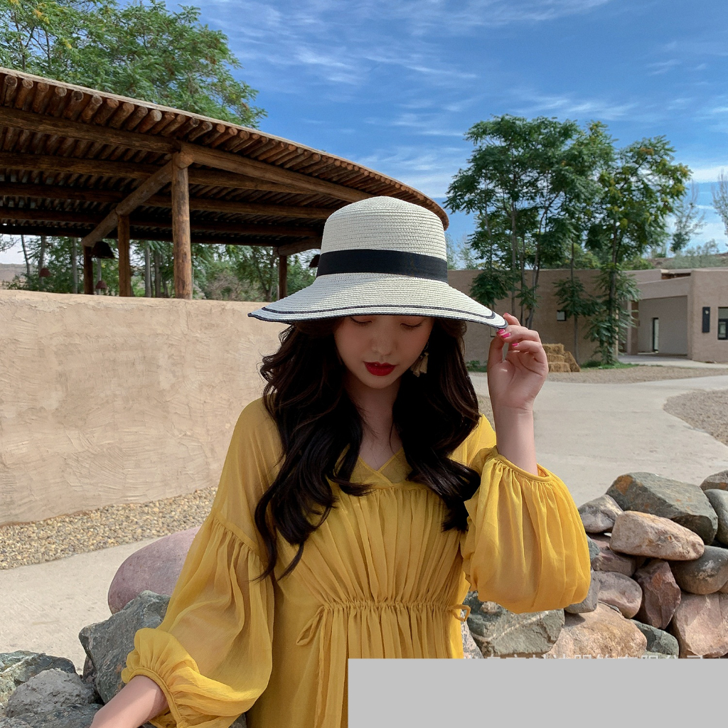 Nón Cói Vành Rộng Thắt Nơ Siêu Xinh, Nón Đi Biển Phong Cách Hàn Quốc