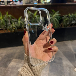 Ốp Lưng trong meka chống ố gắn vương miện đá cho i phone 7 đến 14promax