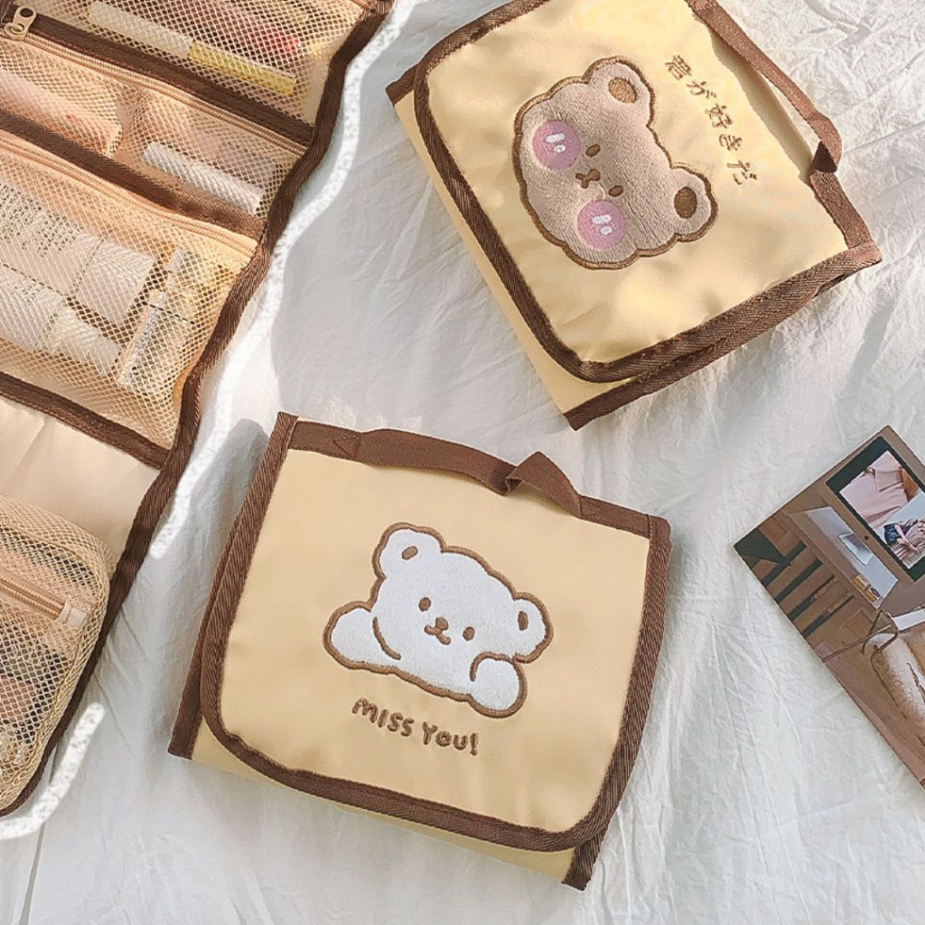 Túi đựng mỹ phẩm Gấu xinh dễ thương Miss You 2023