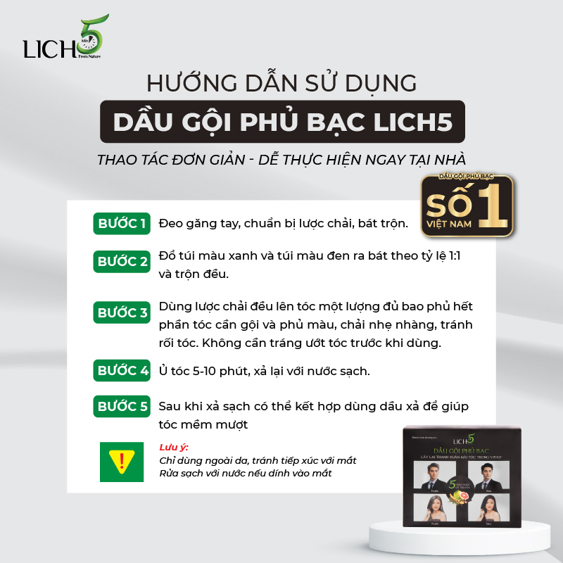 Dầu gội phủ bạc kèm xả Lich5 COCAYHOALA , Dầu gội đen tóc tự nhiên kèm xả thảo dược Cỏ Cây Hoa Lá Khoai Tây