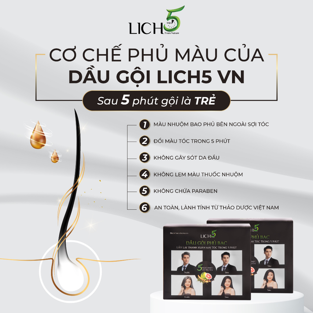 Dầu gội phủ bạc kèm xả Lich5 COCAYHOALA , Dầu gội đen tóc tự nhiên kèm xả thảo dược Cỏ Cây Hoa Lá Khoai Tây