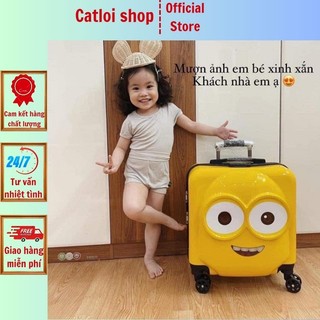 Vali kéo du lịch trẻ em hình thú in 2 mặt, vali bé trai, bé gái, vali kéo minion 18 inch chất liệu nhựa ABS, PC siêu bền
