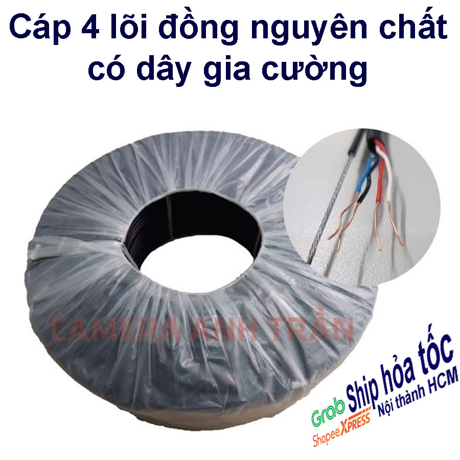 Cuộn 100m cáp mạng, cáp camera 4 lõi đồng nguyên chất có cáp treo dây - cáp lan ngoài trời, dây mạng ngoài trời