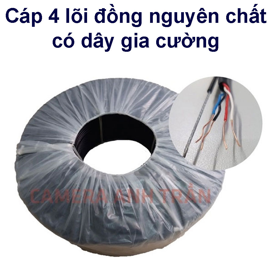 Cuộn 300m cáp mạng, cáp camera 4 lõi đồng nguyên chất có cáp treo dây - cáp lan ngoài trời, dây mạng ngoài trời