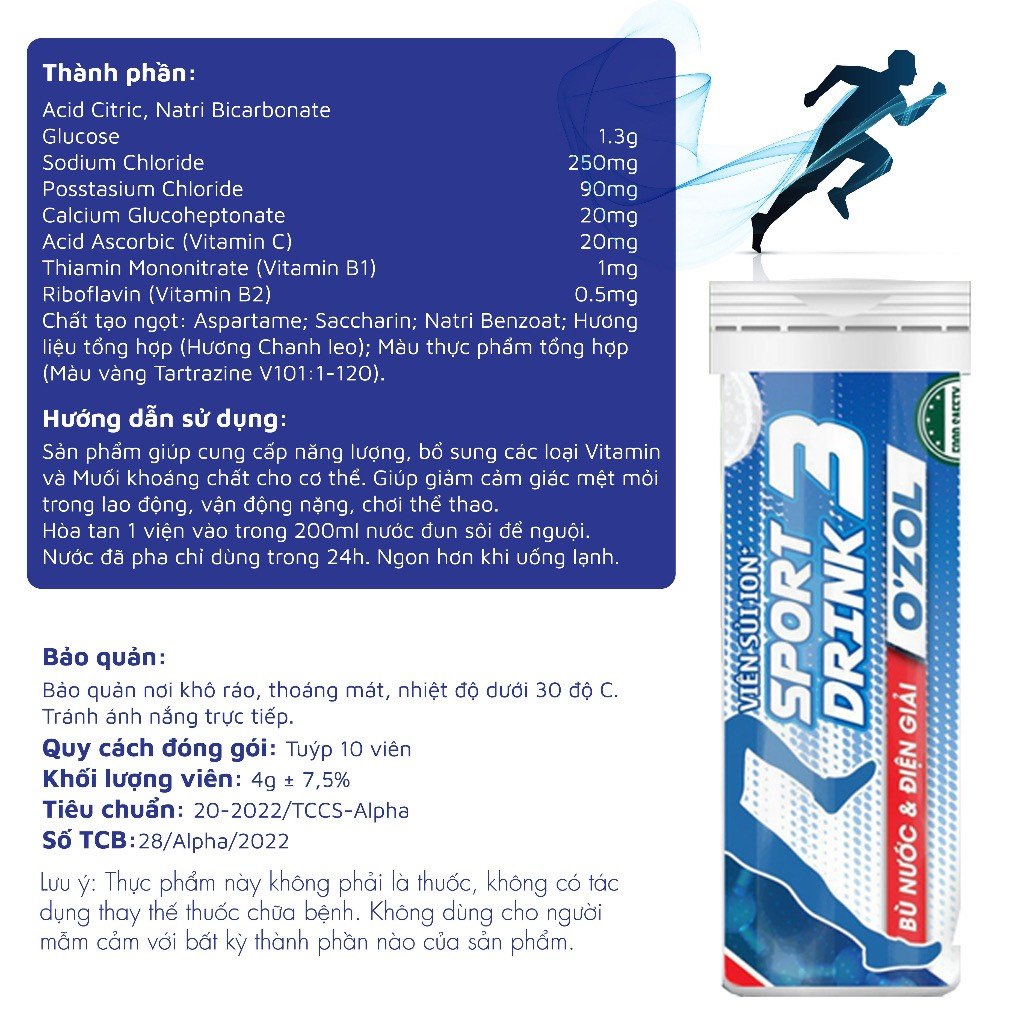 Viên Sủi Ion Sport Drink 3 Ozol - Bù Nước Và Điện Giải Kèm Các Vitamin, Acid Amin Cho Cơ Thể