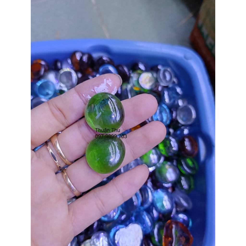 100gr  sỏi thủy tinh trang trí decor hình tròn dẹp