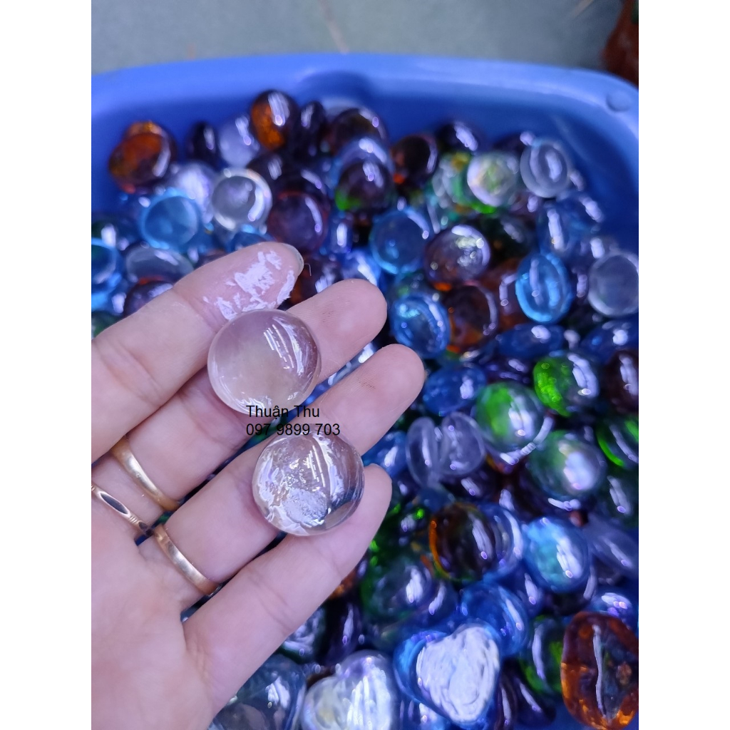 100gr  sỏi thủy tinh trang trí decor hình tròn dẹp