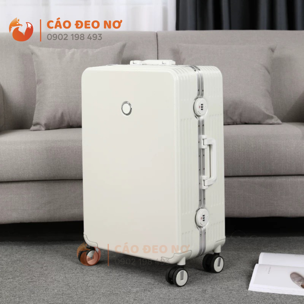 Vali khóa sập viền bo nhôm cao cấp đủ size 20-30 - Cáo Đeo Nơ