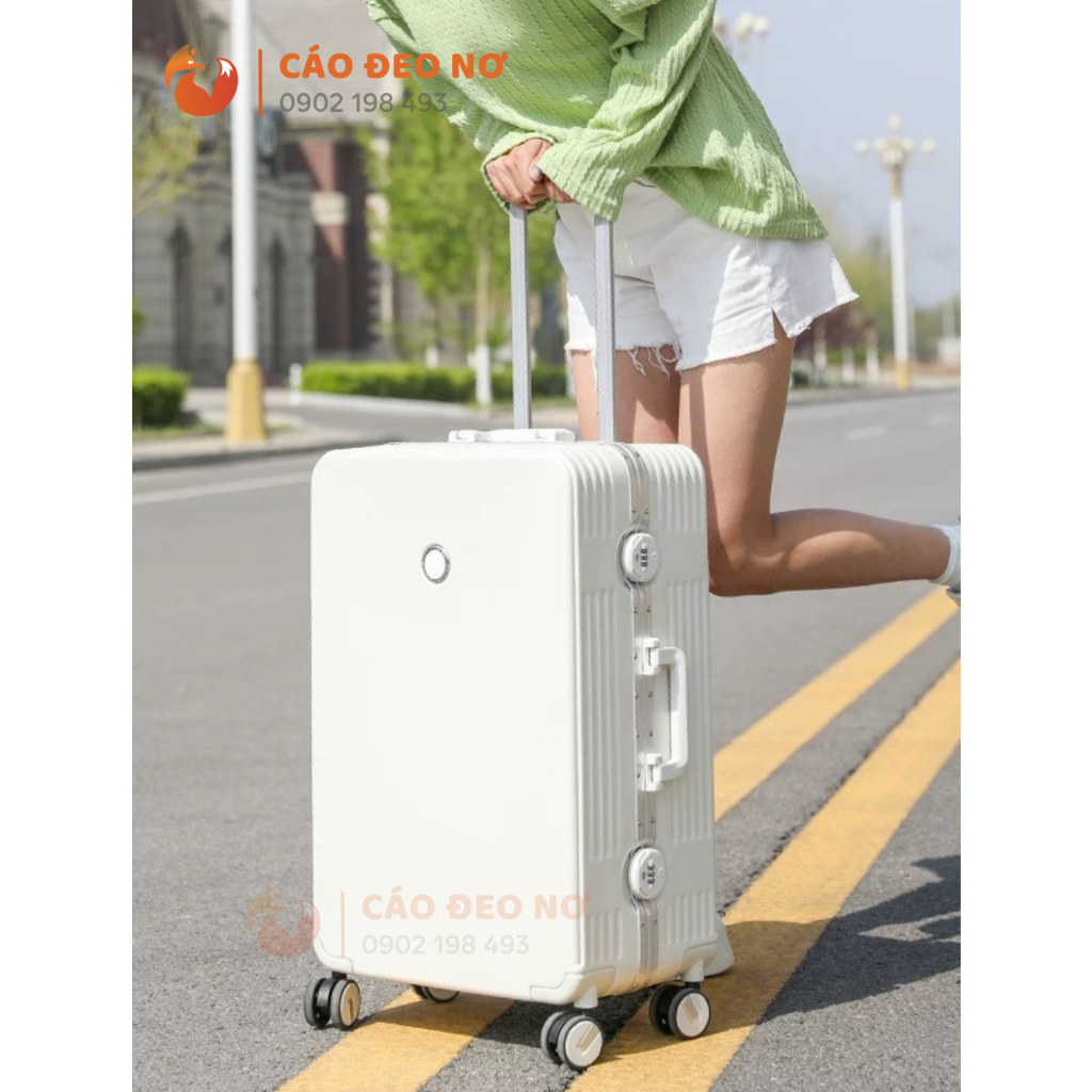 Vali khóa sập viền bo nhôm cao cấp đủ size 20-30 - Cáo Đeo Nơ