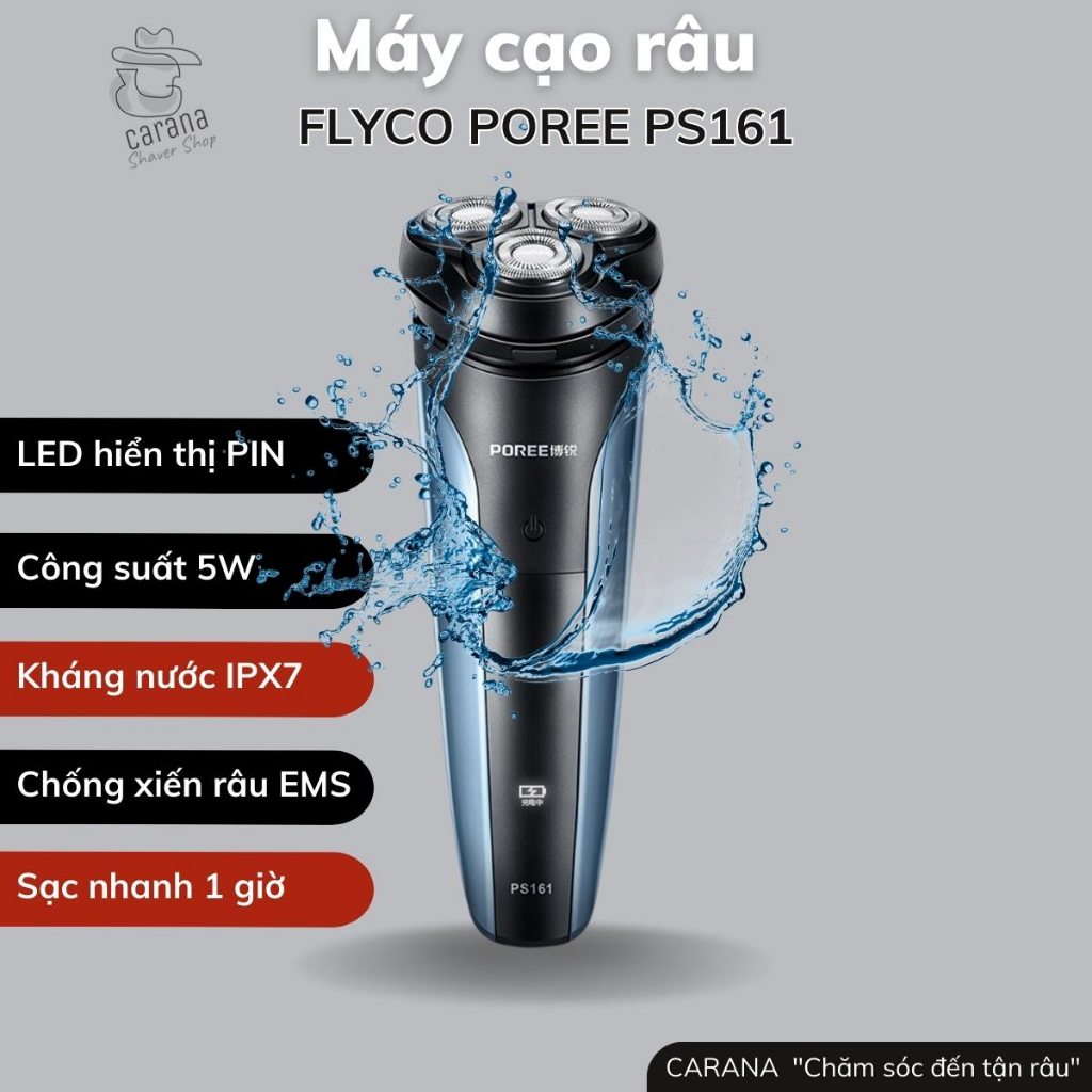 Máy cạo râu đa năng Flyco Poree PS161 với 3 lưỡi dao cạo khô ướt chống nước IPX7 công suất 5W tông đơ cắt tóc, cạo lông