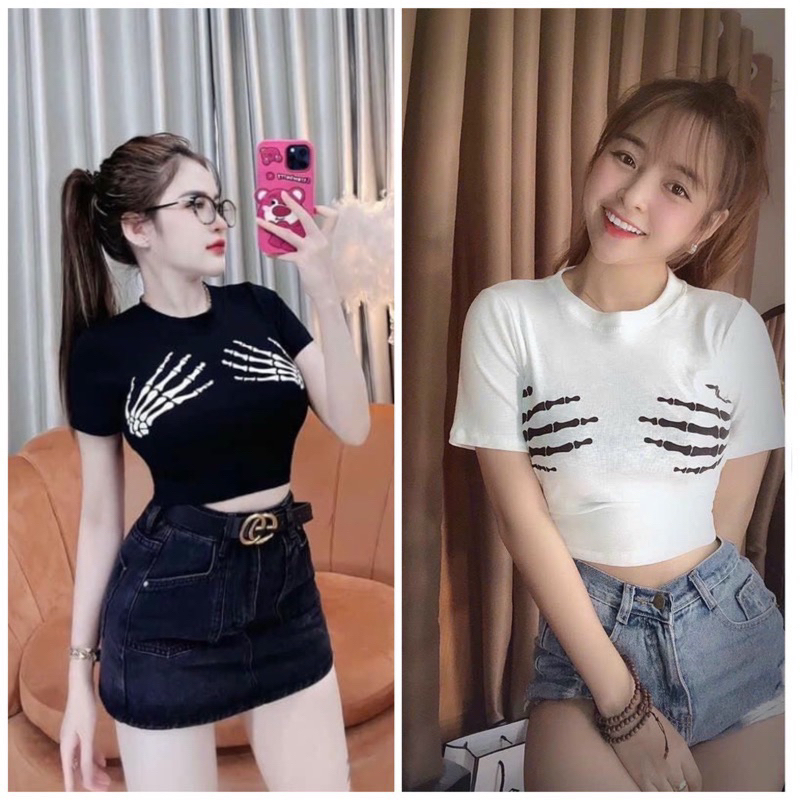 Áo croptop bàn tay, in chữ  - Z7U