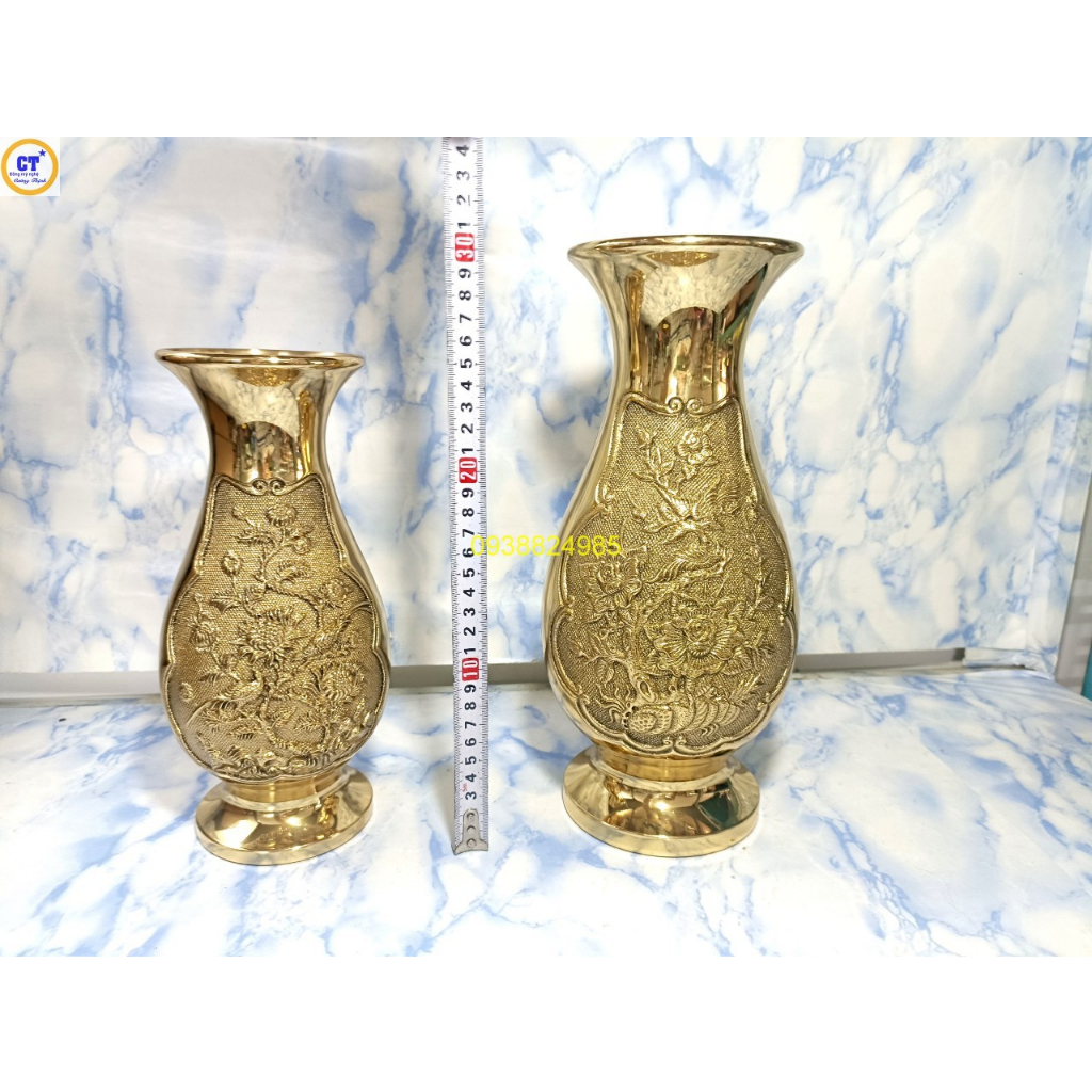 Bình bông miệng túm bằng đồng cao 25cm, 30cm