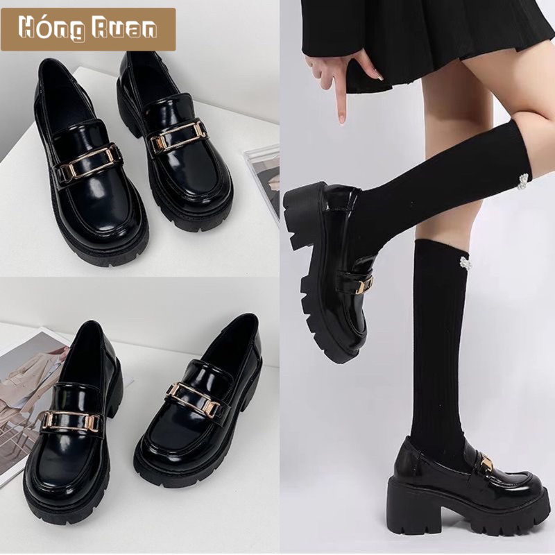 Giày nữ oxford loafer đế cai răng cưa giày khuy ngang