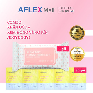 Combo khăn giấy ướt vệ sinh vùng kín và kem làm hồng vùng kín, nhũ hoa Jilgyungyi 30 gói