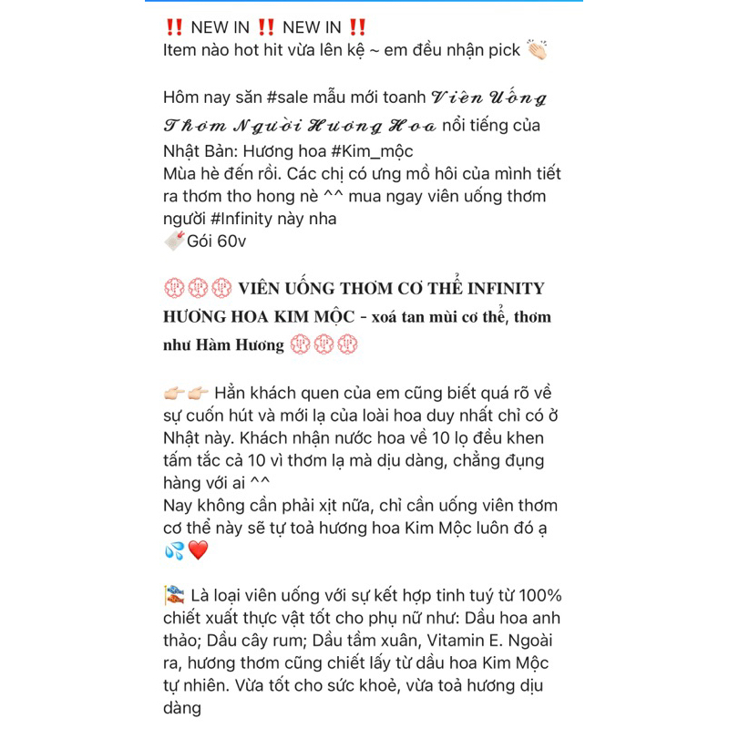 Viên Uống Thơm Cơ Thể Premium Infinity Fragrance Rose 120 Viên Nhật Bản