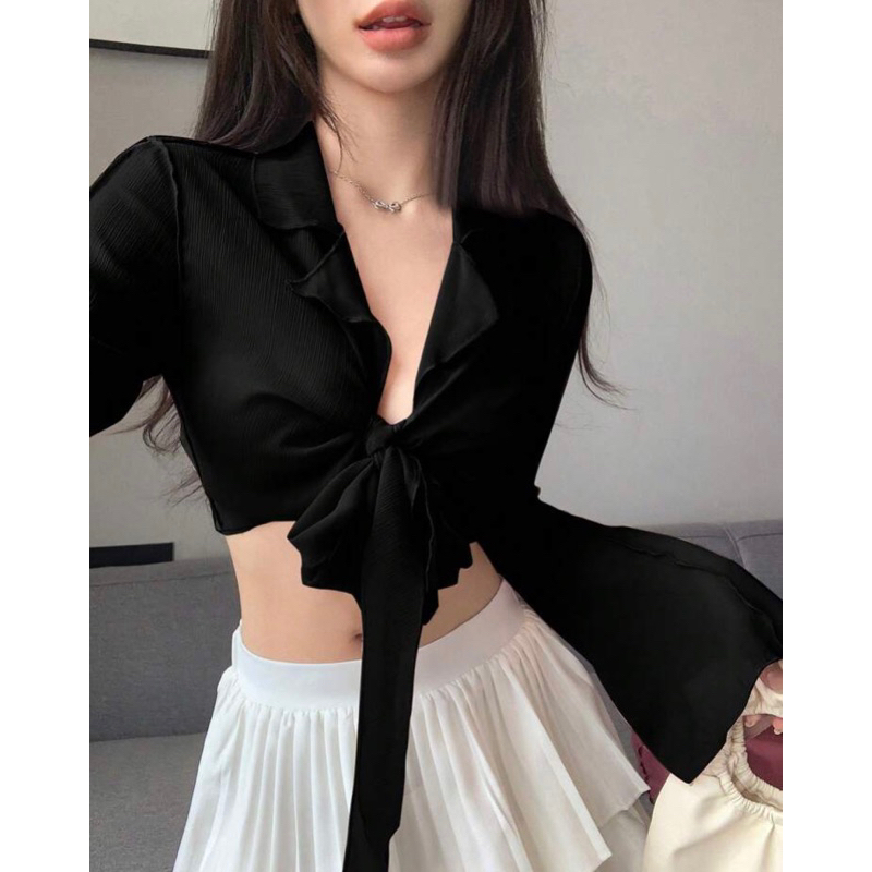 Áo sơ mi vạt cánh dơi buộc eo