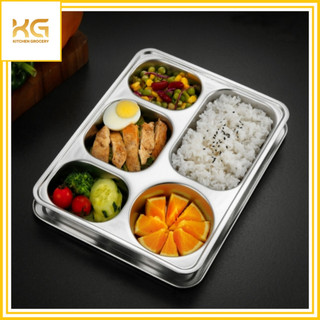 Khay Cơm Phần Nhỏ Inox 304 5 Ngăn (KT: 28.5cm x 22.5cm x 4.2cm)