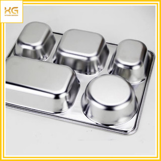 Khay Cơm Phần Nhỏ Inox 304 5 Ngăn (KT: 28.5cm x 22.5cm x 4.2cm)