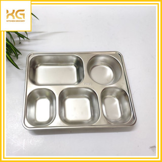 Khay Cơm Phần Nhỏ Inox 304 5 Ngăn (KT: 28.5cm x 22.5cm x 4.2cm)
