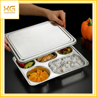Khay Cơm Phần Nhỏ Inox 304 5 Ngăn (KT: 28.5cm x 22.5cm x 4.2cm)
