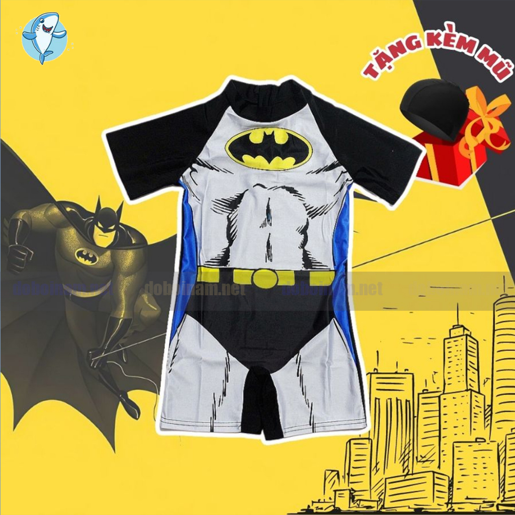 Đồ bơi cho bé trai 3 - 12 tuổi người dơi Batman tặng kèm mũ bơi