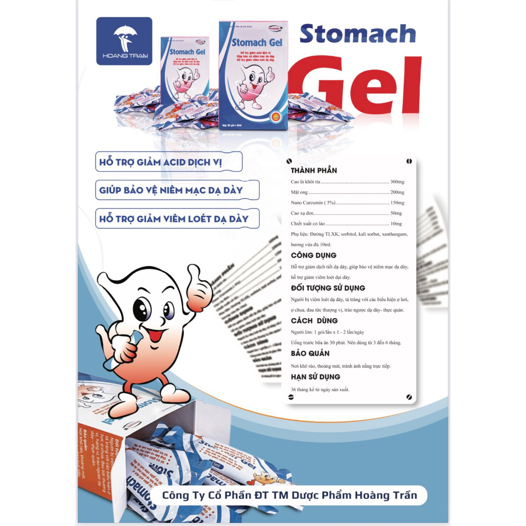Hỗn dịch Stomach Gel hỗ trợ giảm acid dịch vị, bảo vệ niêm mạc dạ dày hộp 20 gói x 15ml