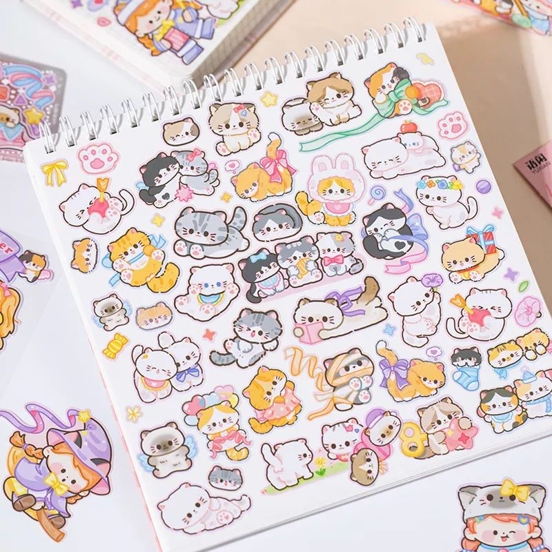 Chiết băng keo giấy Yuxian bé gái và mèo cute