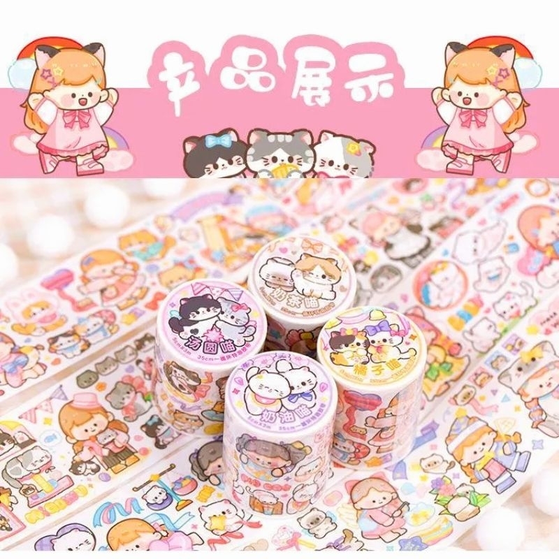 Chiết băng keo giấy Yuxian bé gái và mèo cute