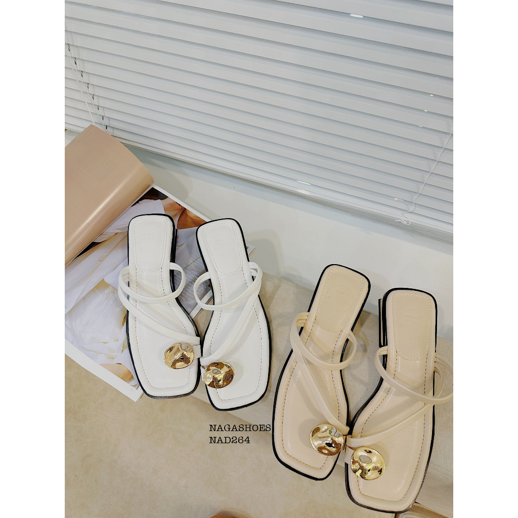 DÉP NAGASHOES GÓT VUÔNG ĐÍNH PHỤ KIỆN TRÁNG VÀNG  NAD264 4P
