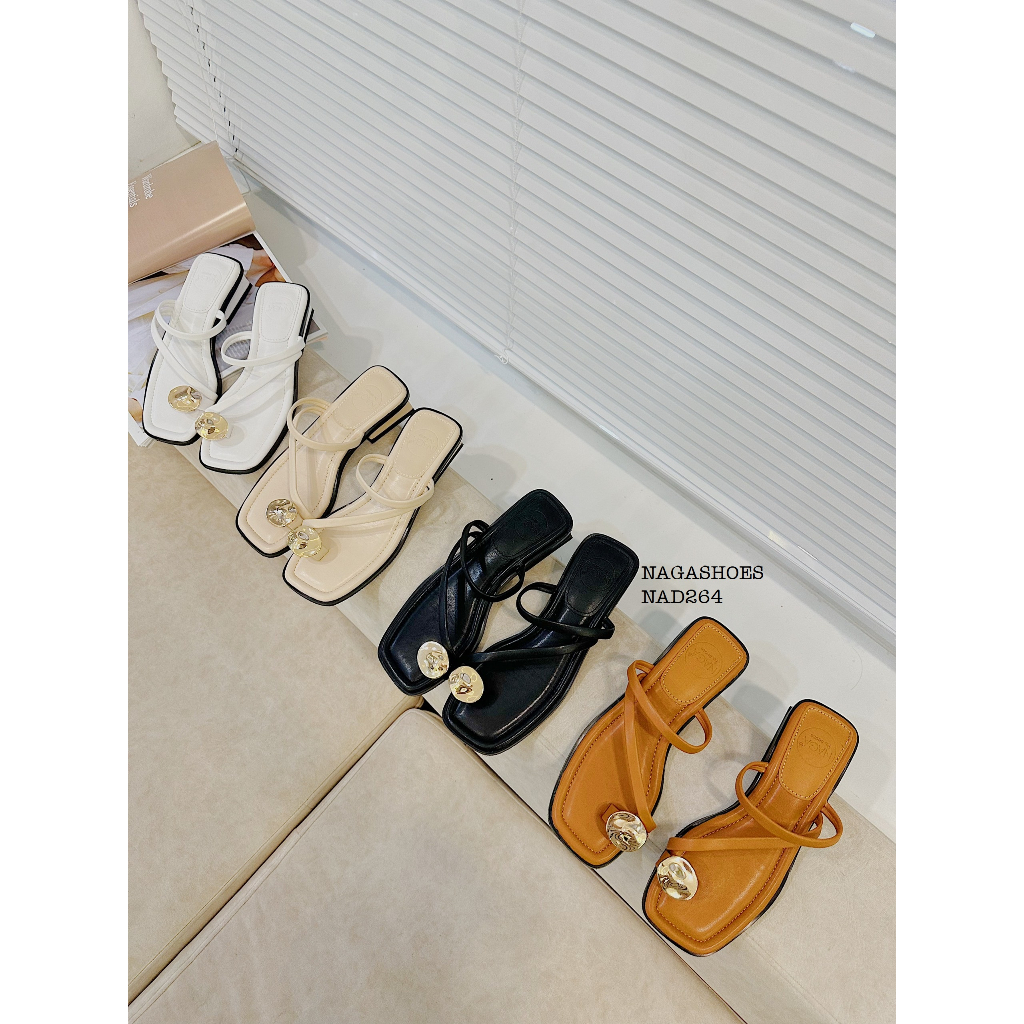 DÉP NAGASHOES GÓT VUÔNG ĐÍNH PHỤ KIỆN TRÁNG VÀNG  NAD264 4P