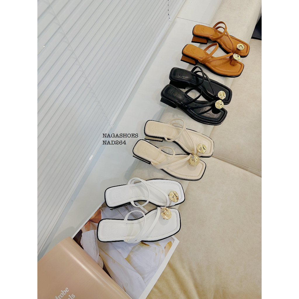 DÉP NAGASHOES GÓT VUÔNG ĐÍNH PHỤ KIỆN TRÁNG VÀNG  NAD264 4P