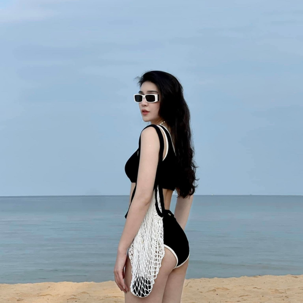 Bikini đồ bơi nữ 2 mảnh đen phối viền trắng - BIKINI SUNSHINE - 2M01