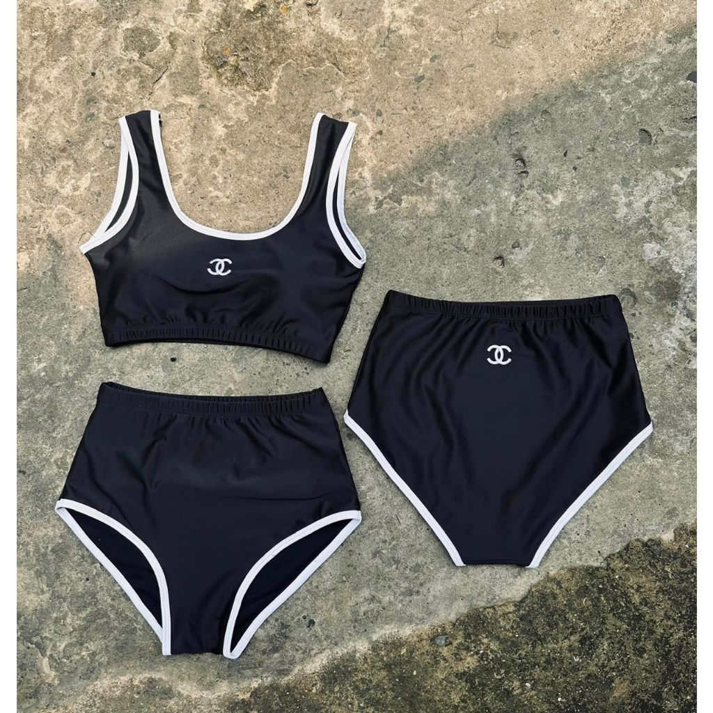 Bikini đồ bơi nữ 2 mảnh đen phối viền trắng - BIKINI SUNSHINE - 2M01