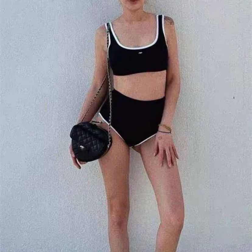 Bikini đồ bơi nữ 2 mảnh đen phối viền trắng - BIKINI SUNSHINE - 2M01