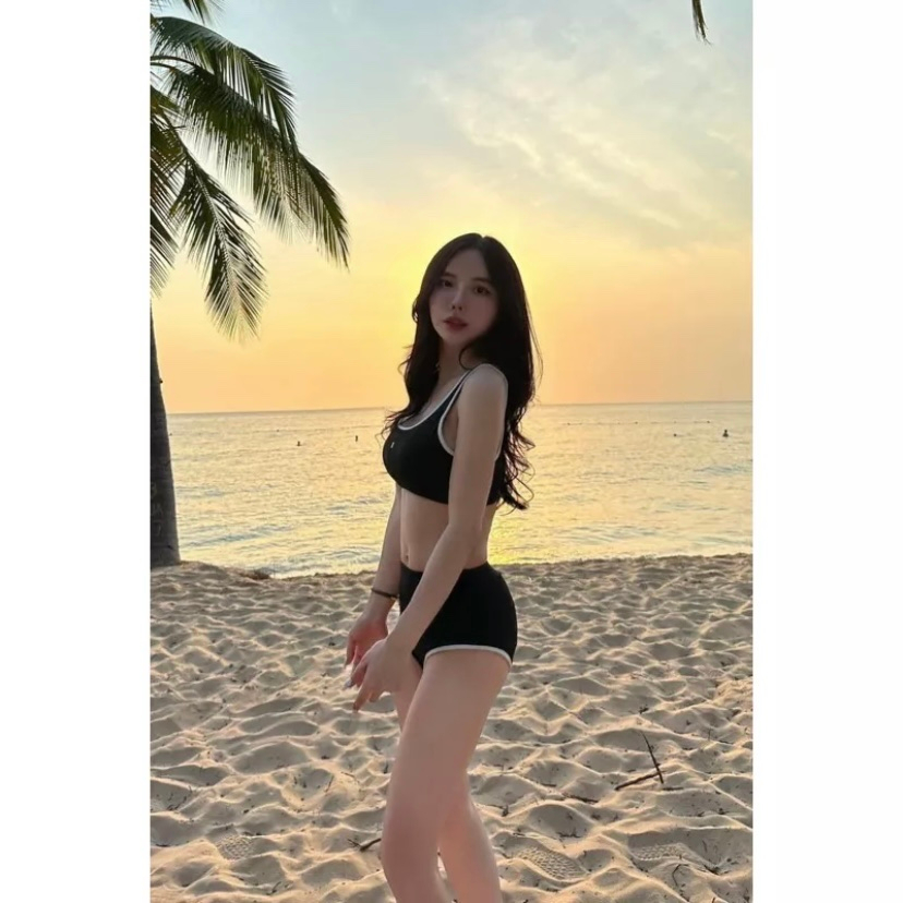 Bikini đồ bơi nữ 2 mảnh đen phối viền trắng - BIKINI SUNSHINE - 2M01