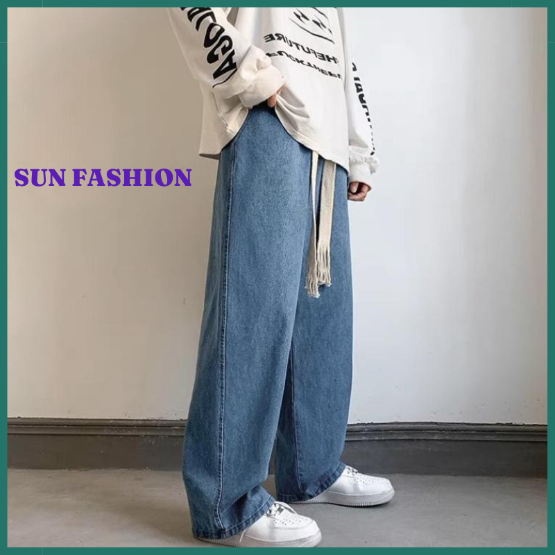 Quần jean ống rộng cạp chun MÀU XANH 09