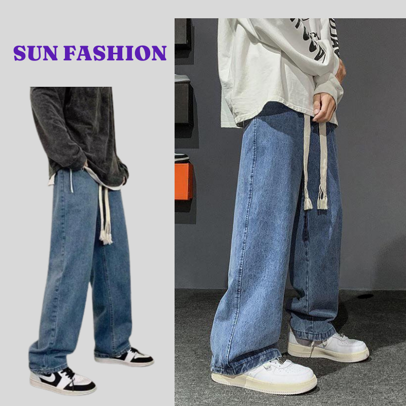 Quần jean ống rộng cạp chun MÀU XANH 09