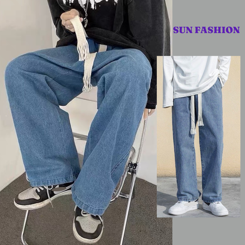 Quần jean ống rộng cạp chun MÀU XANH 09