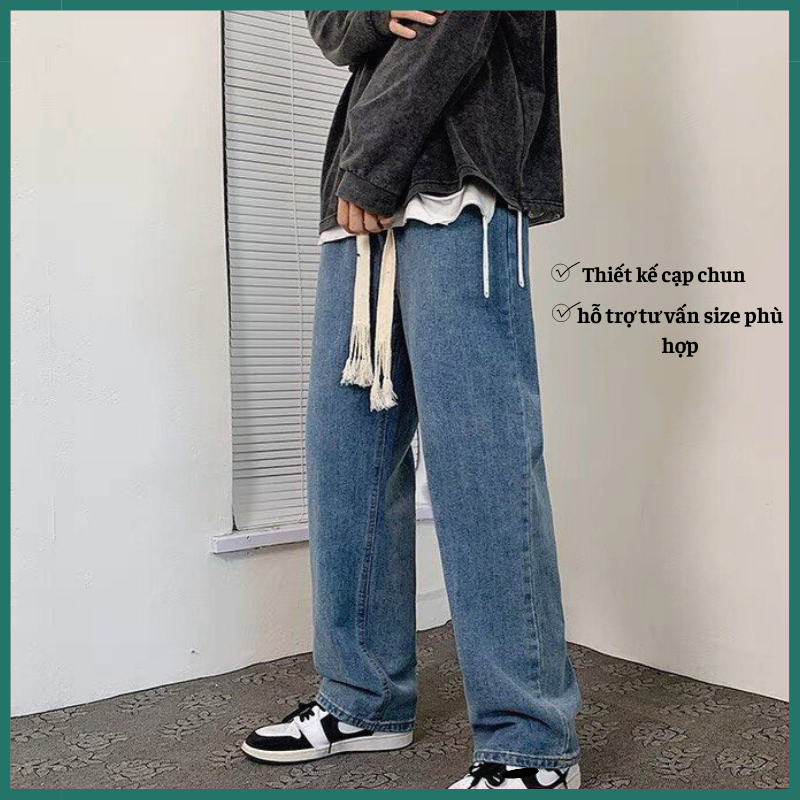 Quần jean ống rộng cạp chun MÀU XANH 09